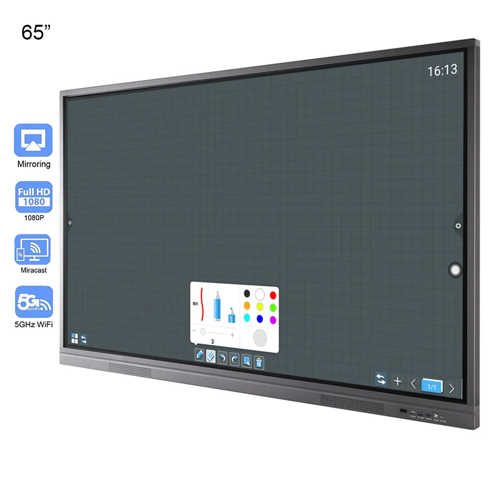 Soulaca 65 pollici Touchscreen Interactive Electronic Smart Whiteboard per Meeting Office Android 9.0 5G WiFi Presentazione