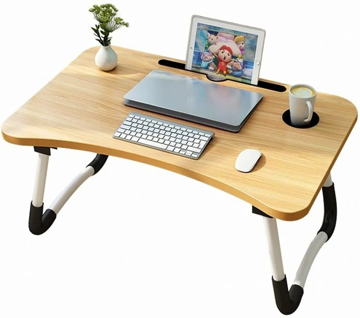 Bureau Pour Ordinateur Portable Table Pliable Pour Ordinateur Portable  Plateau De Lit Pour Ordinateur Portable Support Pour Ordinateur Portable  Support De Lecture Avec Fente Pour Tasse Pour Manger Le Petit Déjeuner,  Lire