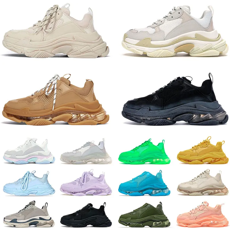 Brand Discount Triple S Casual Designer Shoes Oversized Clear Sole Black Ivory Beige Purple Dark Green Brown Glitter White Luxury Men Women Sports Sneakers Trainers