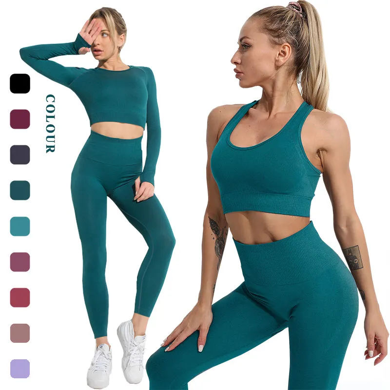 Seamless Yoga Outfit Girls Exercise Clothing Gym Suit Fitness Wear Sports Bra Leggings Women Sportswear Workout Clothes Yoga Sets Solid Tracksuits