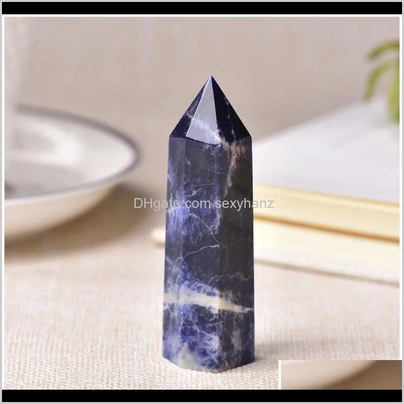 1pc Natural Crystal Point Sodalite Stone Healing Obelisk Blue Quartz Wand Ornament For Home Decor Reiki Energy Stone qylkiQ