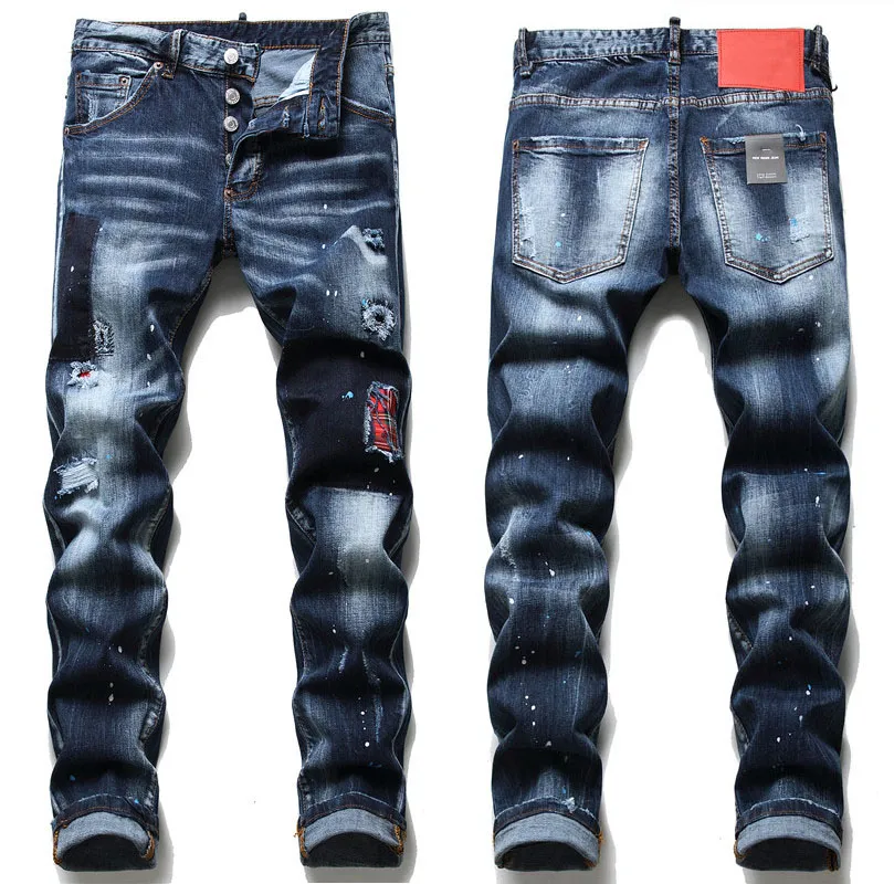 Mens Slim Fit Black Washed Motocycle Denim Pants With Badge Rips ...