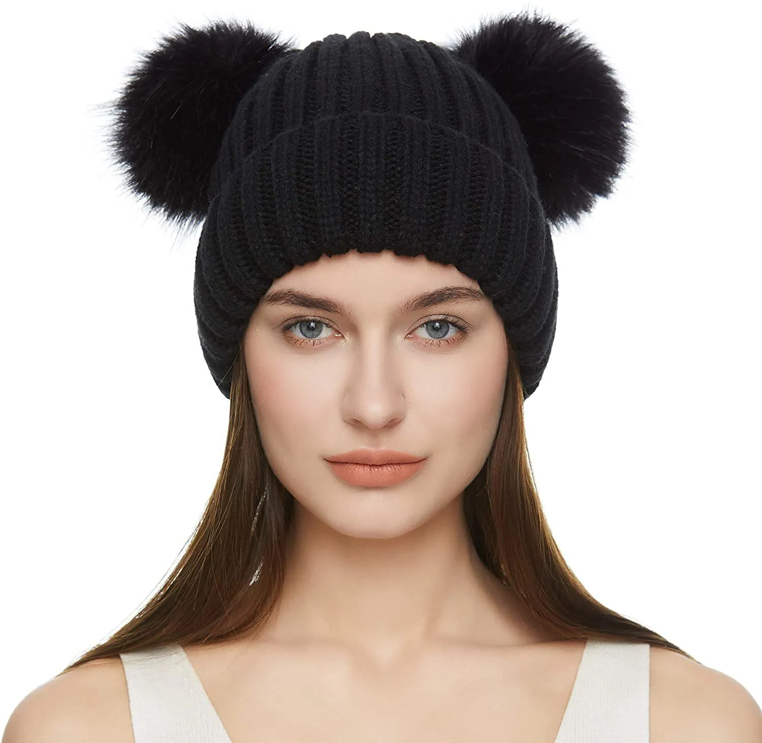 Black beanie deals hat with ball
