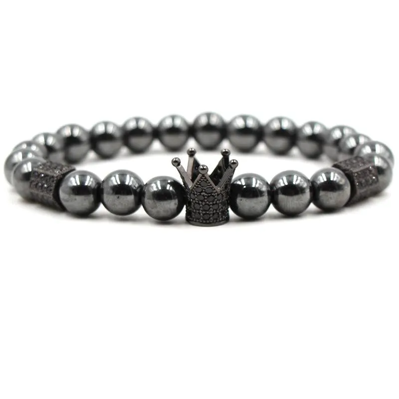 Charm Armbänder Mode Herren Naturstein Armband Paar Kaiserkrone Perlen Glück Armband Armreif Schmuck für Männer Geschenk