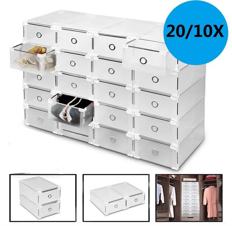 20PCS Transparent Storage Thickened Dustproof Organizer Box Stackable Combination Shoe Cabinet 210309