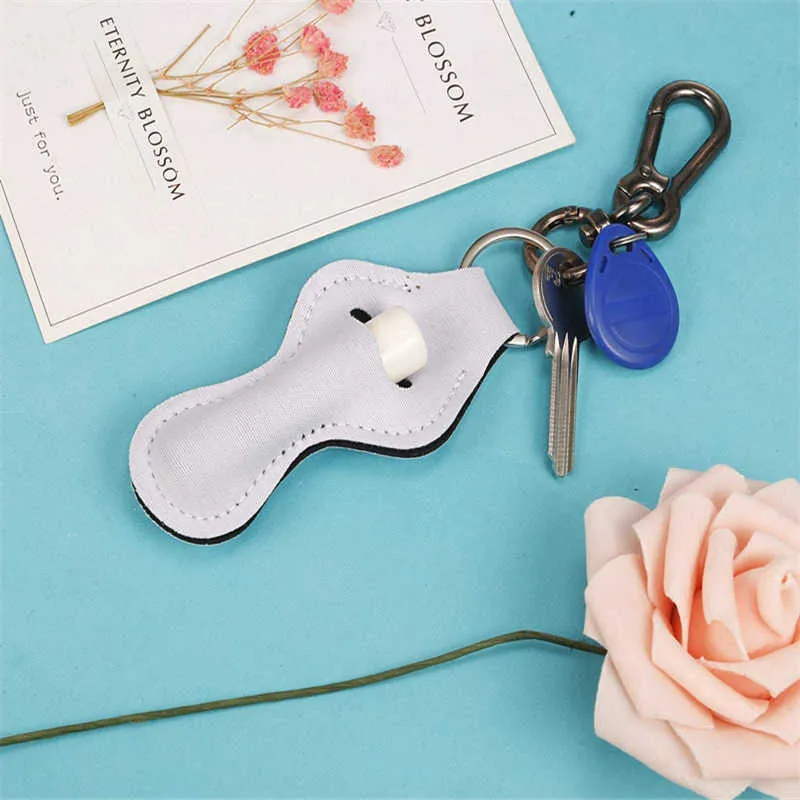 Neoprene Lipstick Keychain Sublimation DIY Chapstick Holder Personal Chapsticks Wrap Key Ring Sleeve Holder Party Favor YFA2901