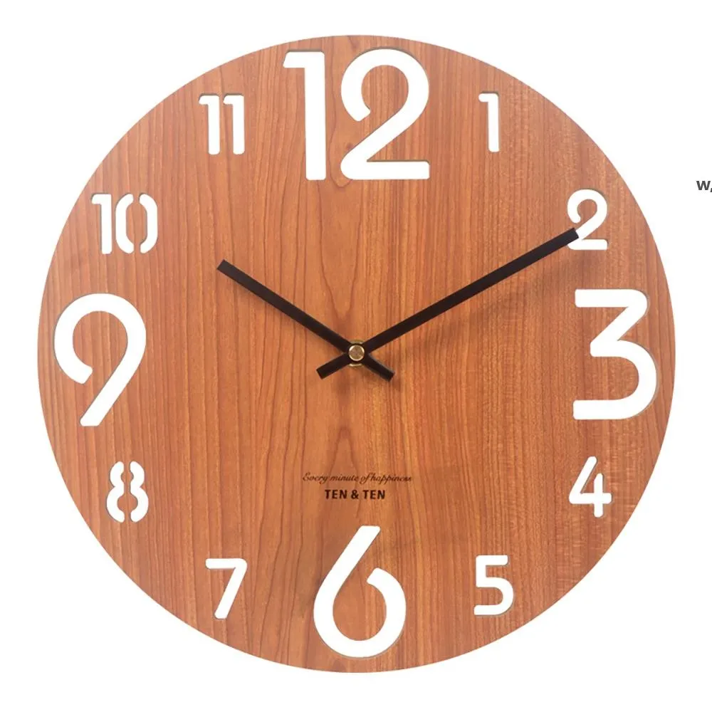 Wanduhren Holz 3D Uhr Modernes Design Nordic Kinderzimmer Dekoration Küche Kunst Hohluhr Home Decor 12 Zoll RRA10699