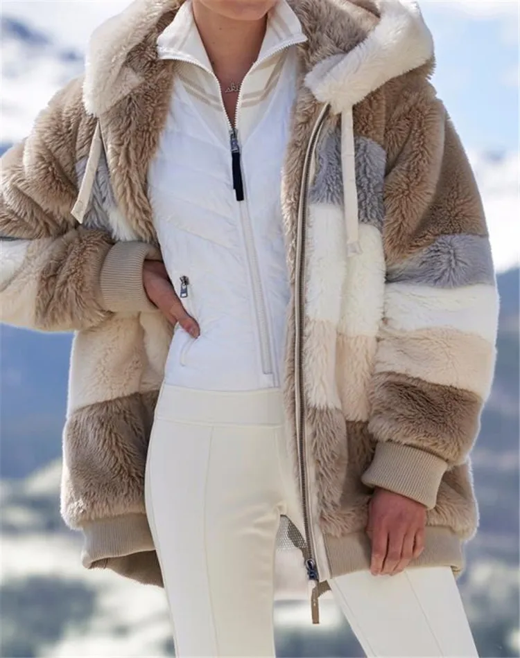 5xl plus size womens cappotto invernale inverno oversize casual cuciture a quadri a quadri con cerniera con cappuccio cappotto per capelli agnelli coreano coreano