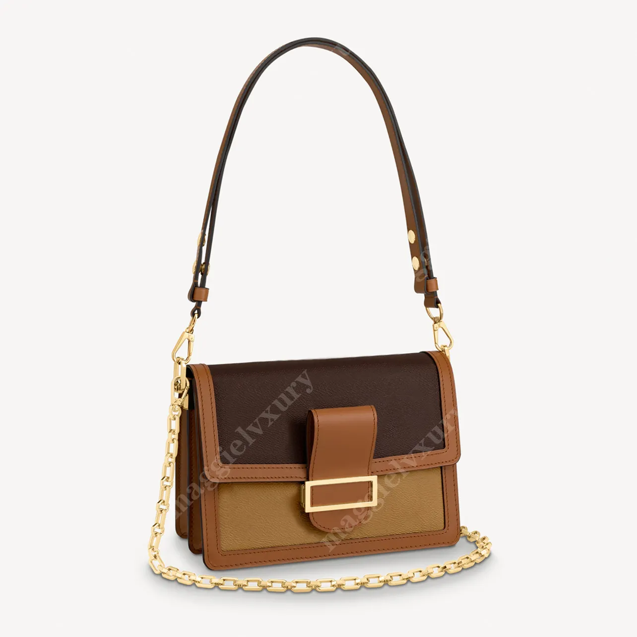 Dauphine Mini Bag 20cm 25cm Two Sizes Two-tone Paneled Metal Logo Small Size with Chain to Use as Handbag or on Shoulder