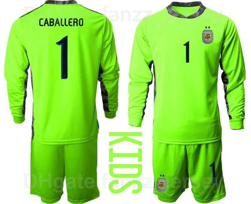 Argentina No1 Caballero Yellow Long Sleeves Goalkeeper Kid Soccer Country Jersey