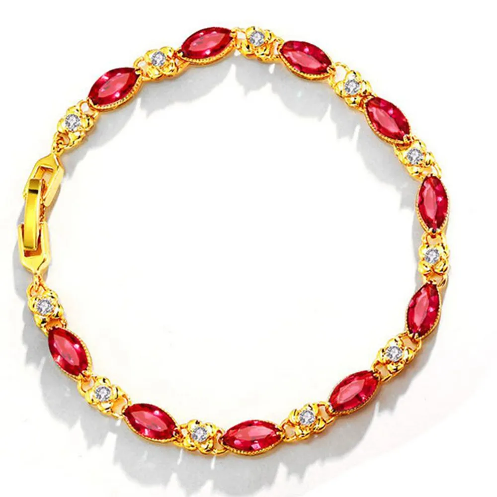 Ruby / smaragd luxus zirkon armband kette 18k gelb gold gefüllt klassische schöne frauen armband modeschmuck