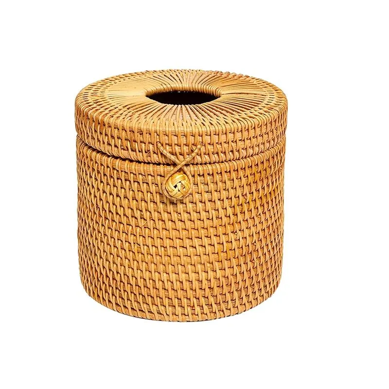 Tissue Boxes & Napkins Rattan Box Toilet Paper Cover Wicker Decorative Holders With Lid For Storage Single Roll And Tissues In Bathroom