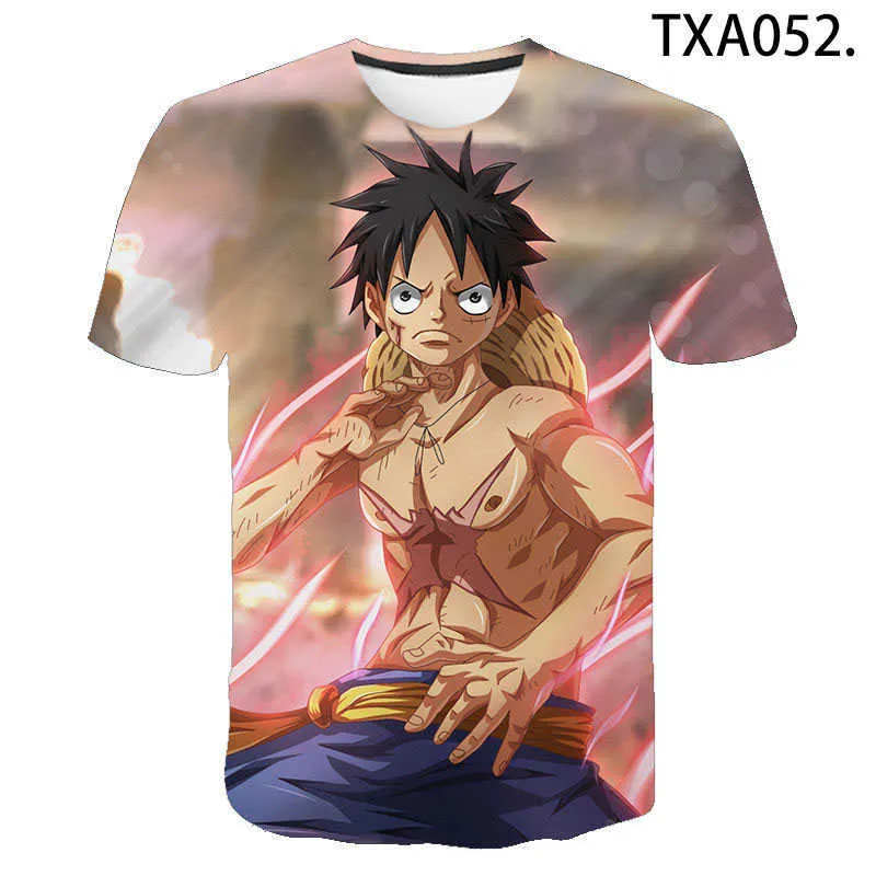 Anime una pieza Luffy camiseta hombres mujeres niños moda camiseta casual impresión 3d verano niños niñas niños tops streetwear fresco tee x0712