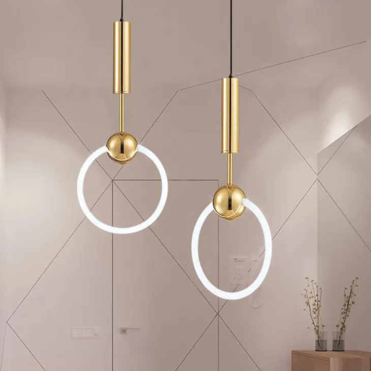 Nordic Art Creative LED Pendant Lamp Loft Dining Room Gold Loop Cafe Restaurant Decoration Lamp Light Tube 22W 32W