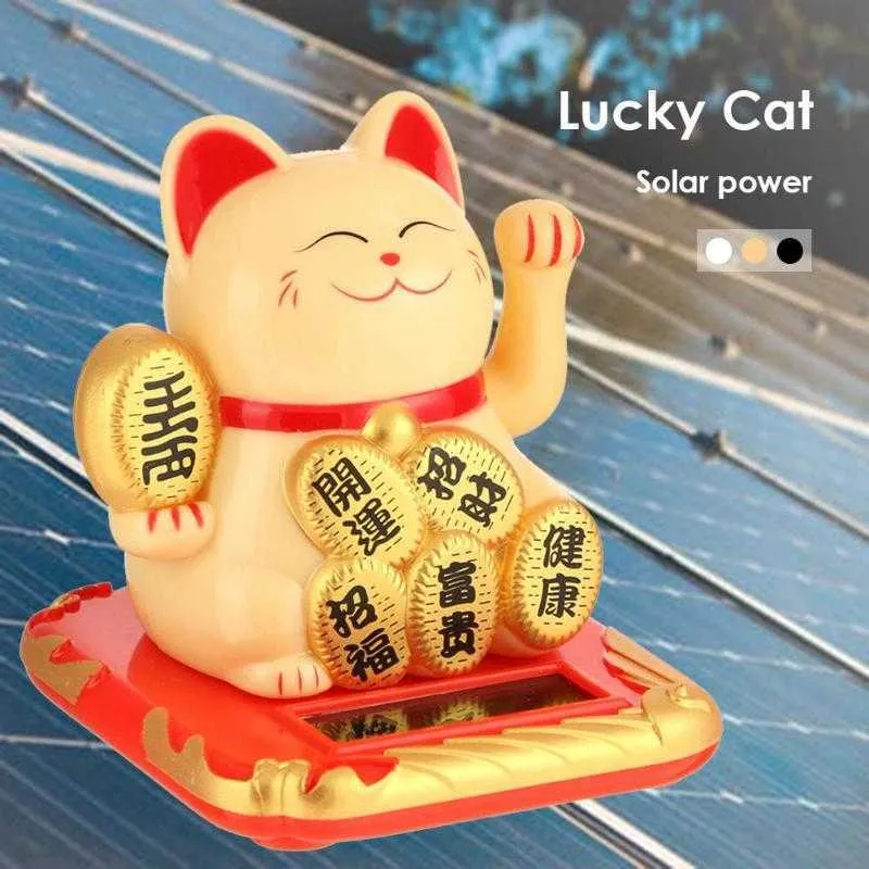 Solar Powered maneki neko gatto fortunato Nero / Bianco Accogliente stringere la mano Gatto fortunato cinese per la casa Auto Hotel Ristorante Decor Y0910