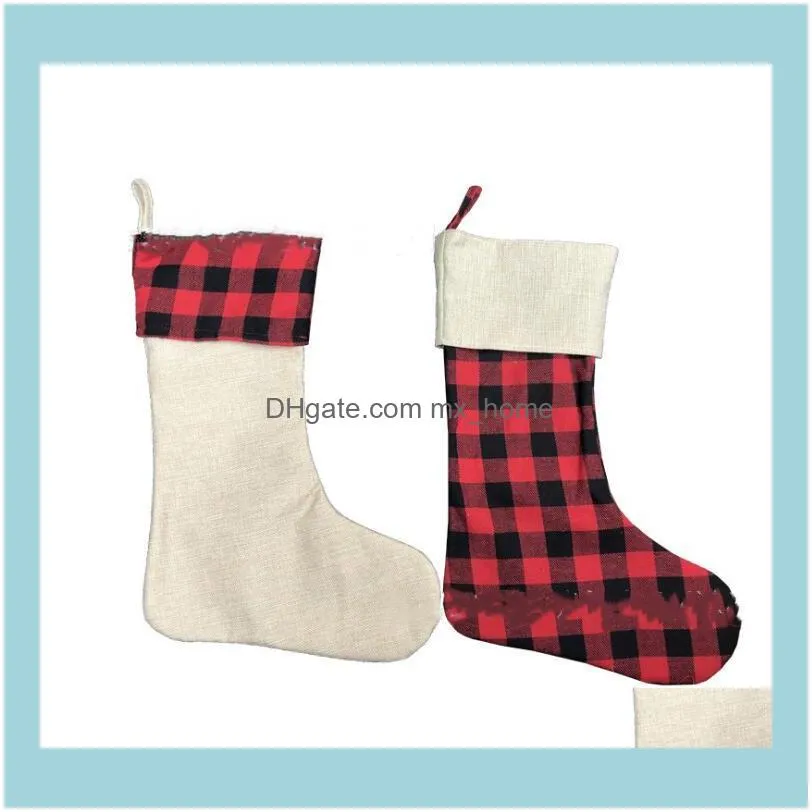 Christmas  Plaid Stocking Santa Xmas Tree Hanging Socks Xmas Kids Gifts Storage Bags Christmas Tree Pendant Gift Bag CGY481