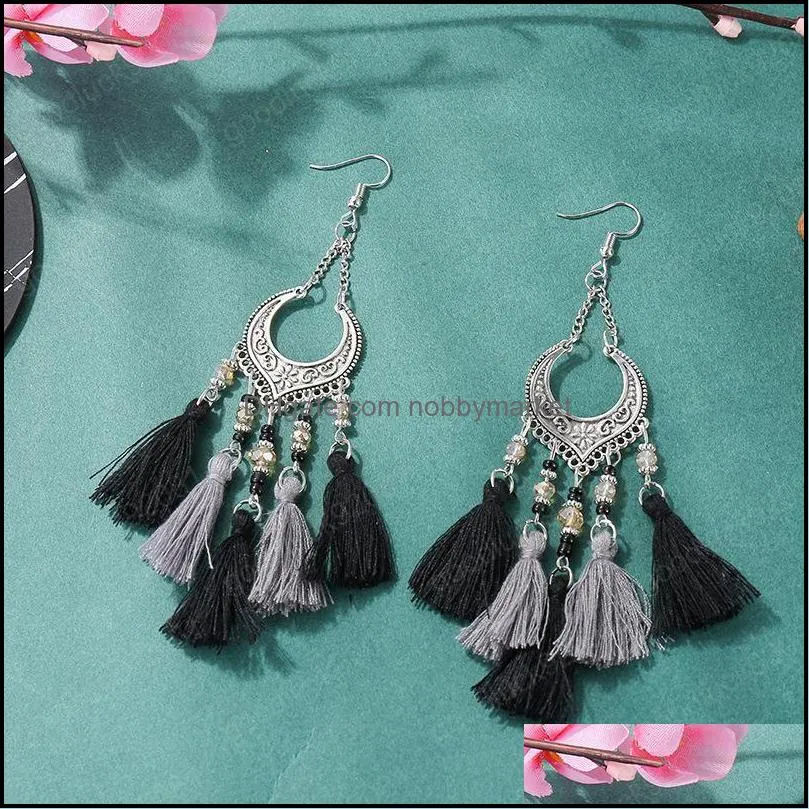 Retro earrings Europe and America exaggerated exotic style tassel earrings female bohemian ethnic holiday style ear ear long