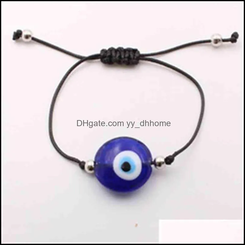 European Adjustable Wax Rope Turkish Blue Glaze Evil Ey Bracelet