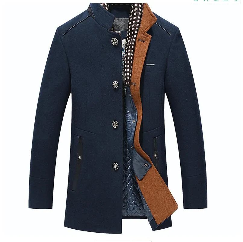 Thicker Mens Trench Coats Winter Long Wool Coat Men Slim Fit Casual Jackets Peacoat Double Collar Woolen Overcoat