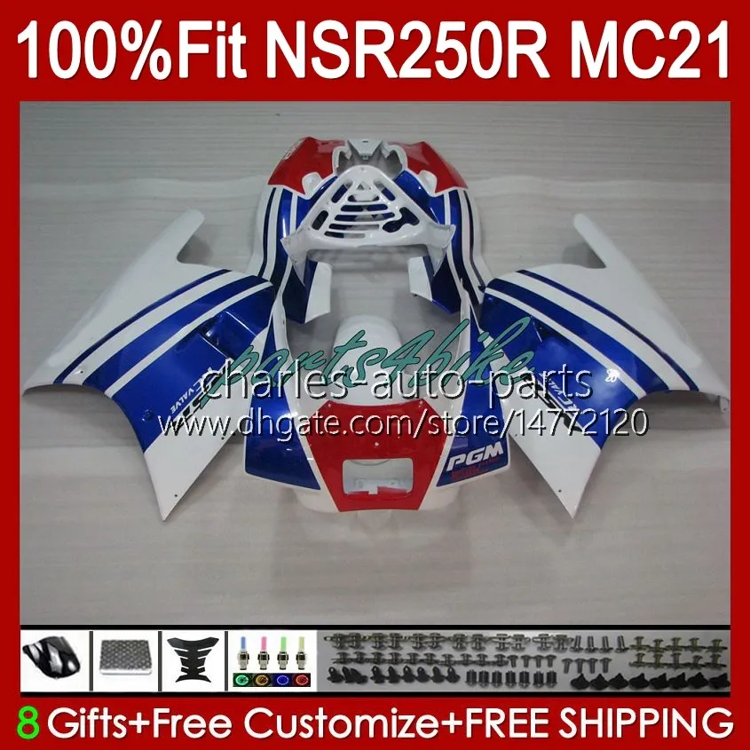 Injection OEM pour HONDA NSR250 NSR 250 R MC21 PGM3 NSR250R 90 91 92 93 103HC.28 NSR 250R NSR250RR 1990 1991 1992 1993 Carénages bleu blanc