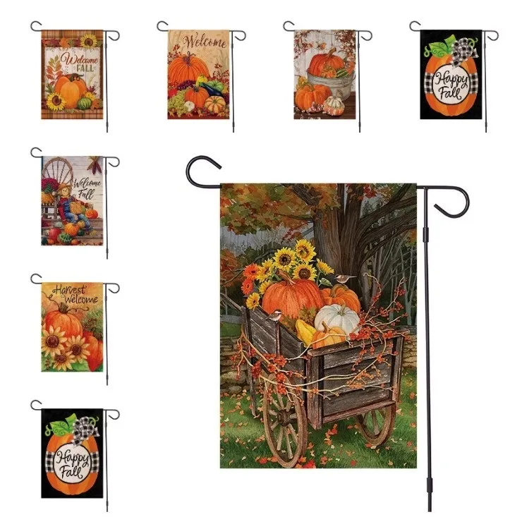47*32cm Welcome fall Garden Flag printing Pumpkin flags Linen Banner Flags have bumper harvest Festive decoration 8styleT2I52304