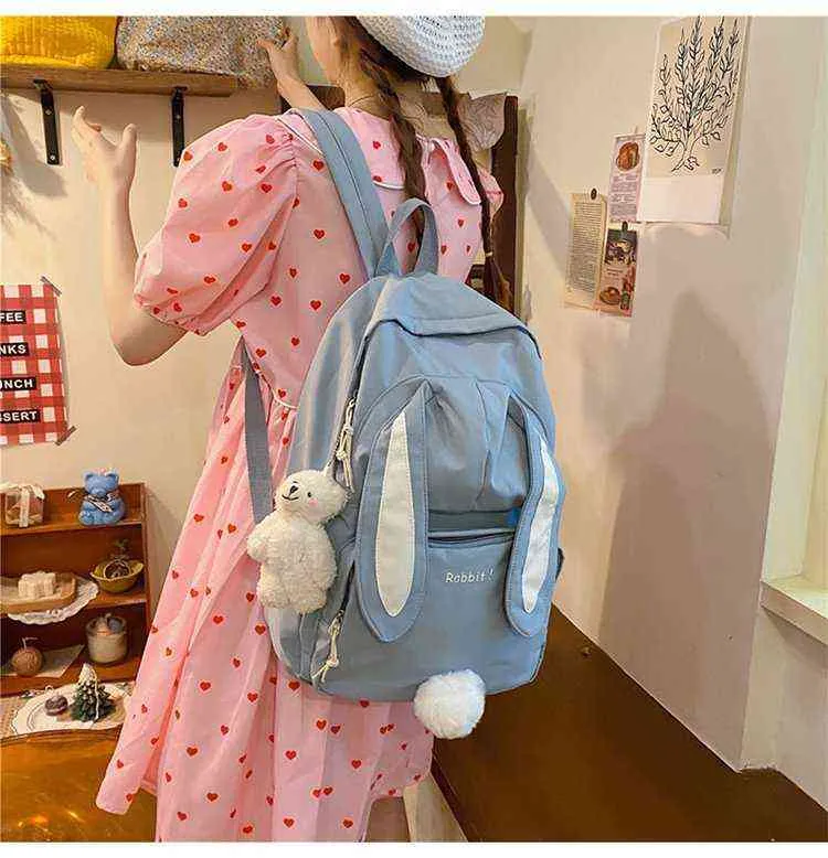 Japanese White Kawaii Bunny Backpack With 3D Rabbit Tail Large Capacity ...