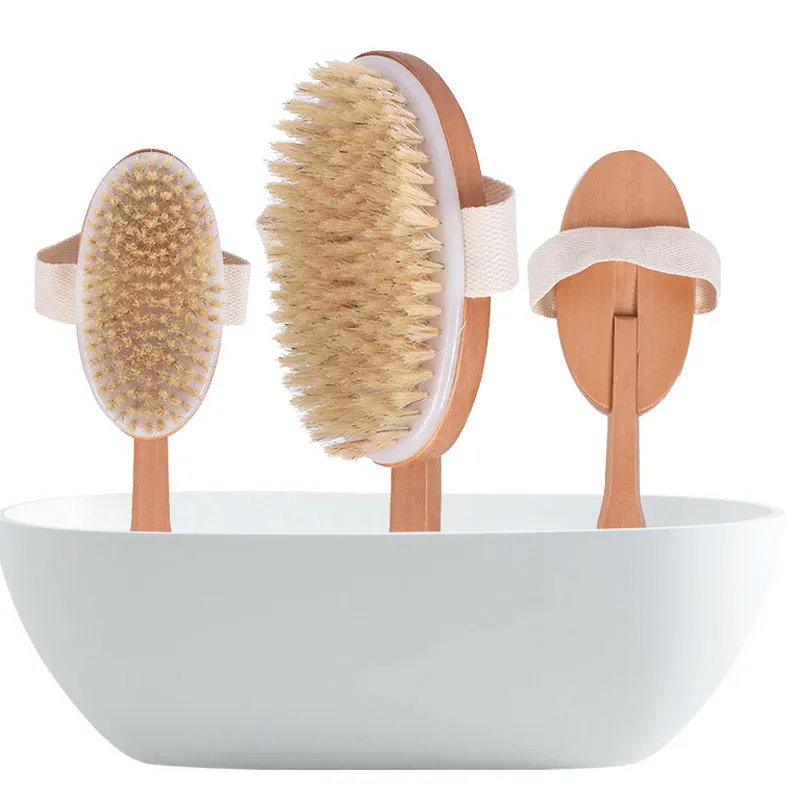 Wooden Oval Bath Brush Wood Long Handle Soft Bristle Body Brushes Bathing Shower Back Spa Scrubber Bathrooms Washing Supplies BH5292 TYJ