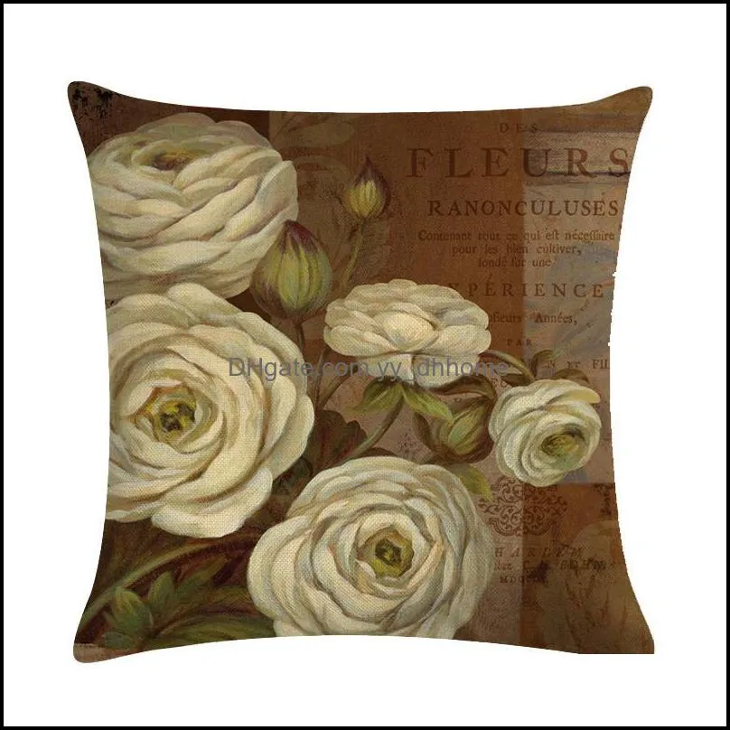 45cm*45cm Linen Cotton Pillow Covers Sofa Pillow Case Retro Flower Plant Cushion Cover Home Decorative Pillows