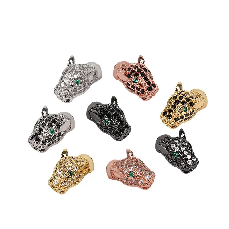 Nieuwe trendy handgemaakte diy armband ketting sieraden charme cz micro pave luipaard hoofd charmes