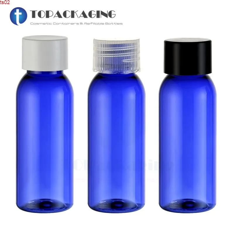 50PCS / LOT-30ML Bouteille à bouchon à vis, Récipient cosmétique en plastique bleu, Sous-embouteillage d'huile essentielle d'échantillon, Bouteille de shampoing vide de haute qualité