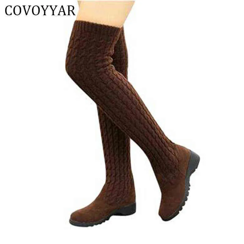 2021 Fashion Knitted Women Knee High Boots Elastic Slim Autumn Winter Warm Long Thigh High Boots Woman Shoes Size 40 WBS539 Y1125