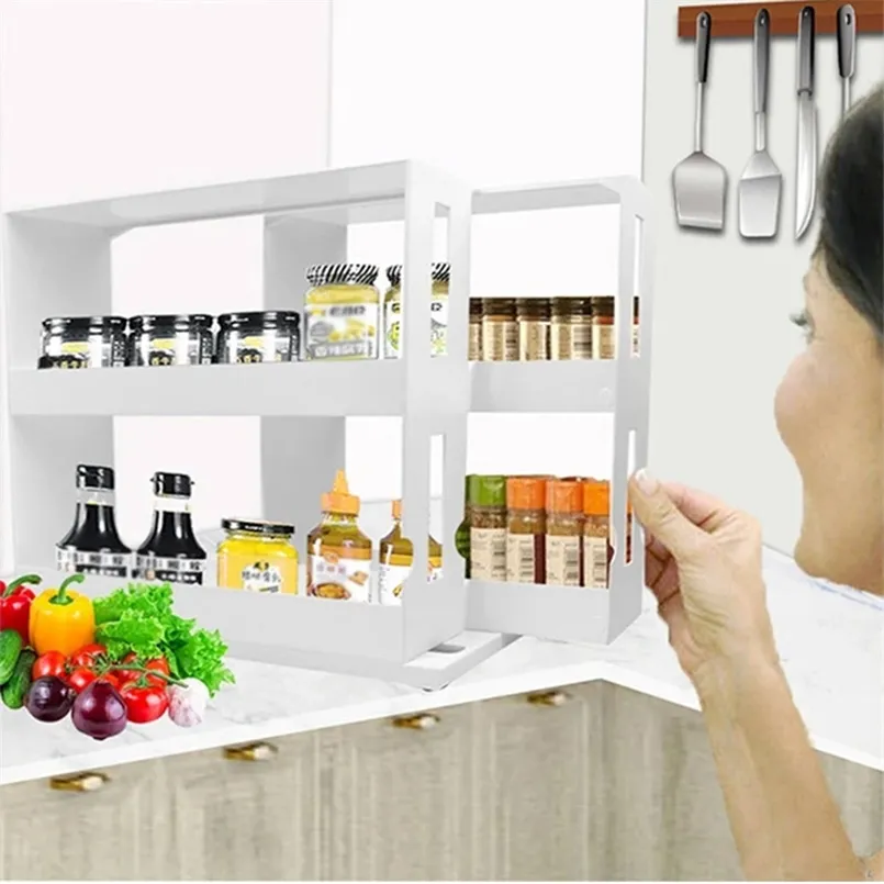 1 Set Multifunctionele Opbergdoos Roterende potten Spice Rack Storage Organizer Slide Cabinet Decoratieve planken Keukenbenodigdheden 211110