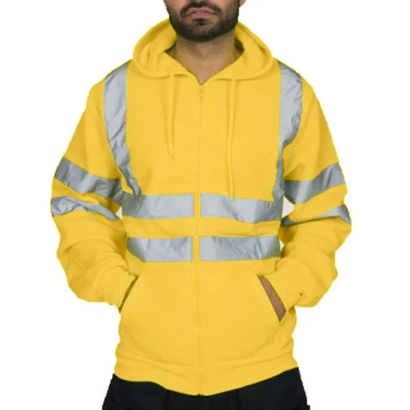 Mens High Visibility Fleece Hi Vis Waterproof Hoodie With Zip For