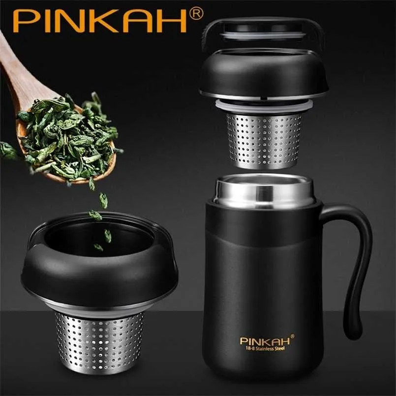 Pinkah Thermos 380 ml avec infuseur à thé filtre à café en acier inoxydable tasse isolée sous vide poignée de tasse de bureau à domicile 211109