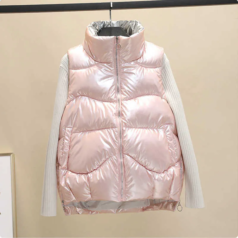 Chaquetas rosadas para mujer, chalecos acolchados cálidos de invierno para mujer, chalecos Parkas sin mangas, abrigo de plumón de pato blanco, chaleco de otoño para mujer 211008