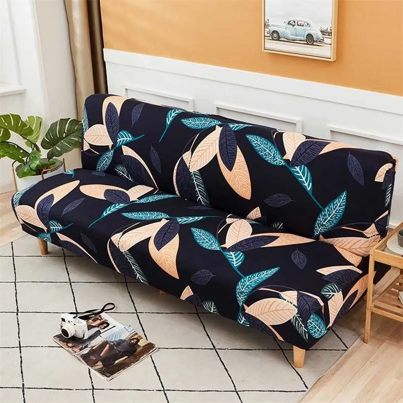 Składana sofa Pokrywa łóżka S Spandex Stretch Elastyczne Materiał Double Siedzenia Slips Do Salonu Geometryczny Drukuj 211207