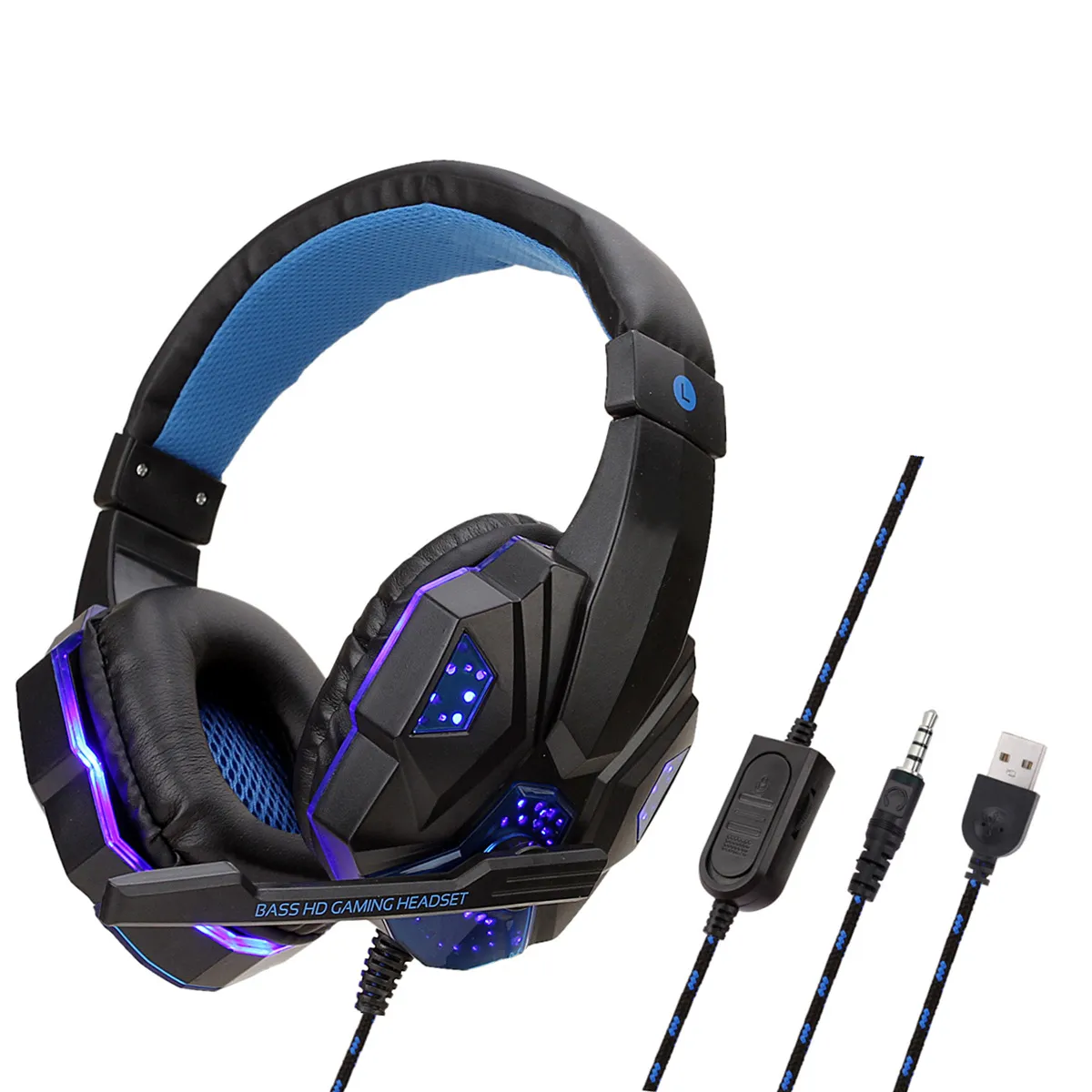 Partihandel Multifunktionell hörlurar E-sport HiFi Head-monterad LED-headset Lämplig för datorer, PS4 / PS5, Switch, bärbara datorer