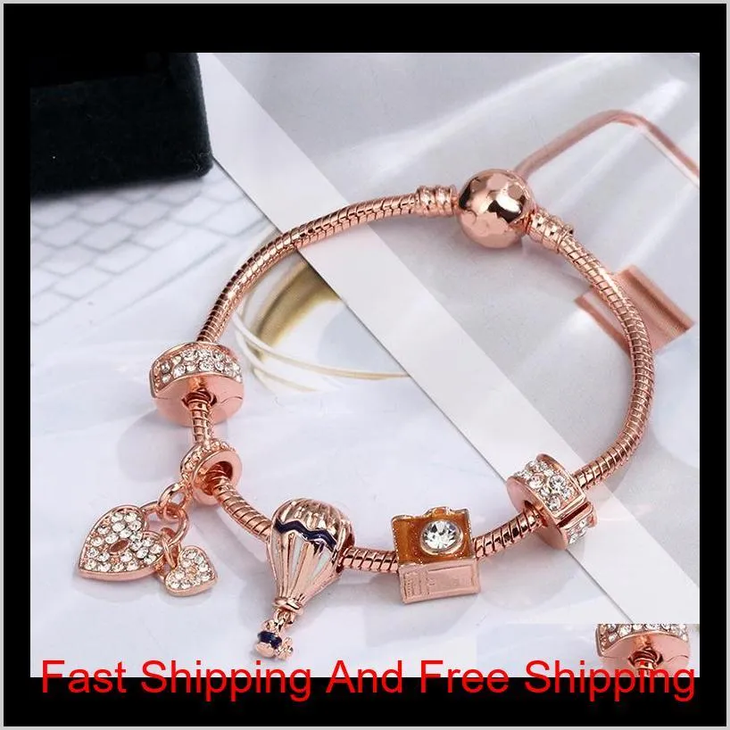 2020 new  style charm bracelet women fashion beads bracelet bangle plated rose gold diy pendants bracelets jewelry girls