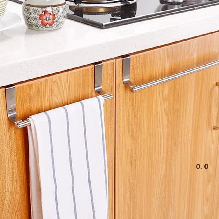 NEWHooks & Rails 1PC Over Door Towel Stand Rack Storage Stainless Steel Bathroom Kitchen Cupboard Universal Hanging Sundries Shelf EWD7805