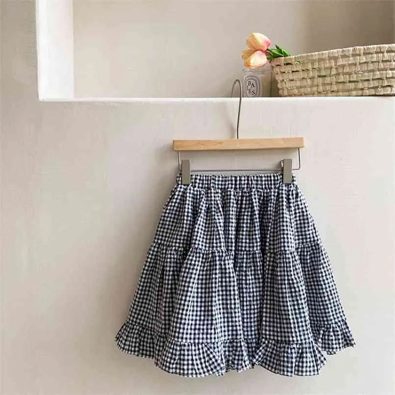 summer children's short cake skirt girls black and white plaid kids clothes 210702