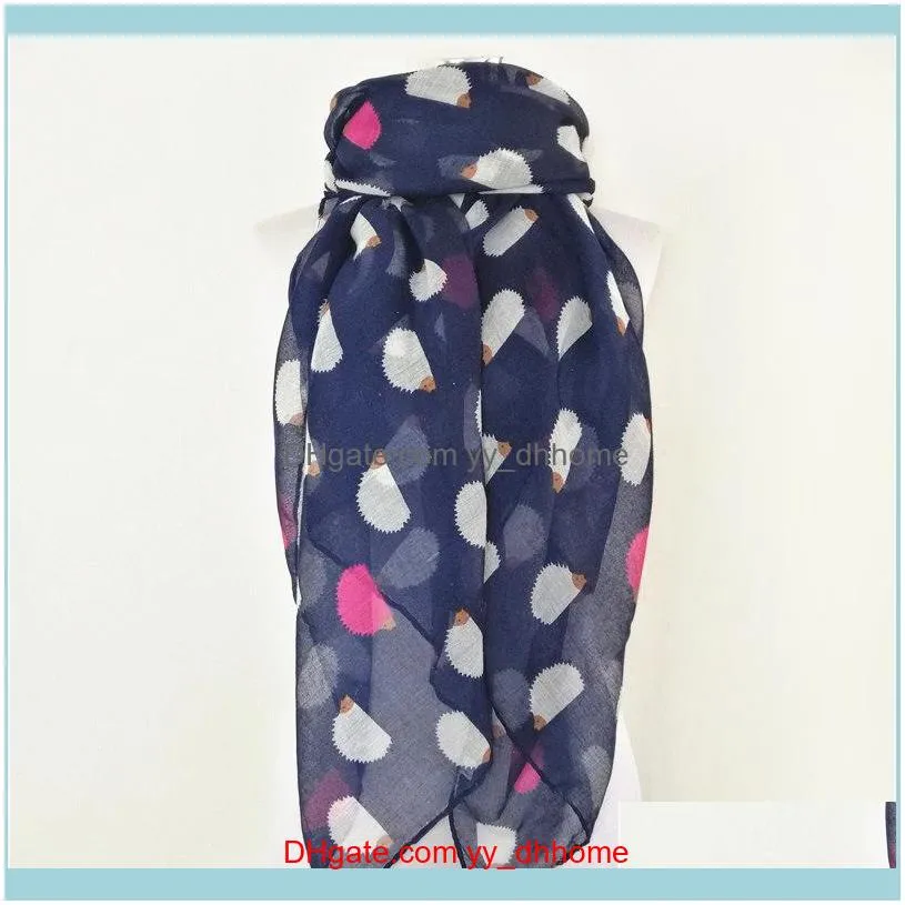 Scarves Women Ladies Fashion Viscose Cotton Hedgehog Print Scarf For Animal Shawl Wrap Neckerchief1