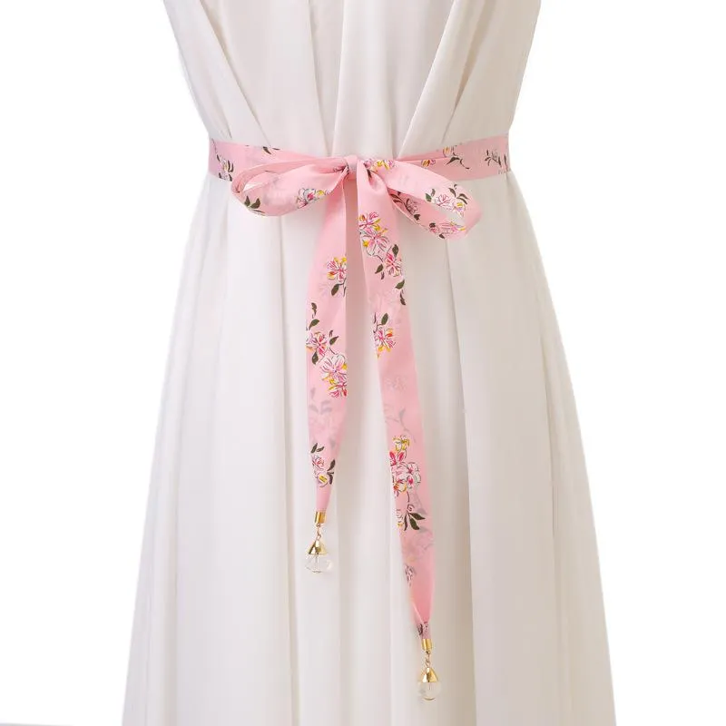 Belts TJ-TingJun Girdle Female Chiffon Cloth Adornment Dress Tassel Pendant Small Broken Flower Contracted Decorative Waistband