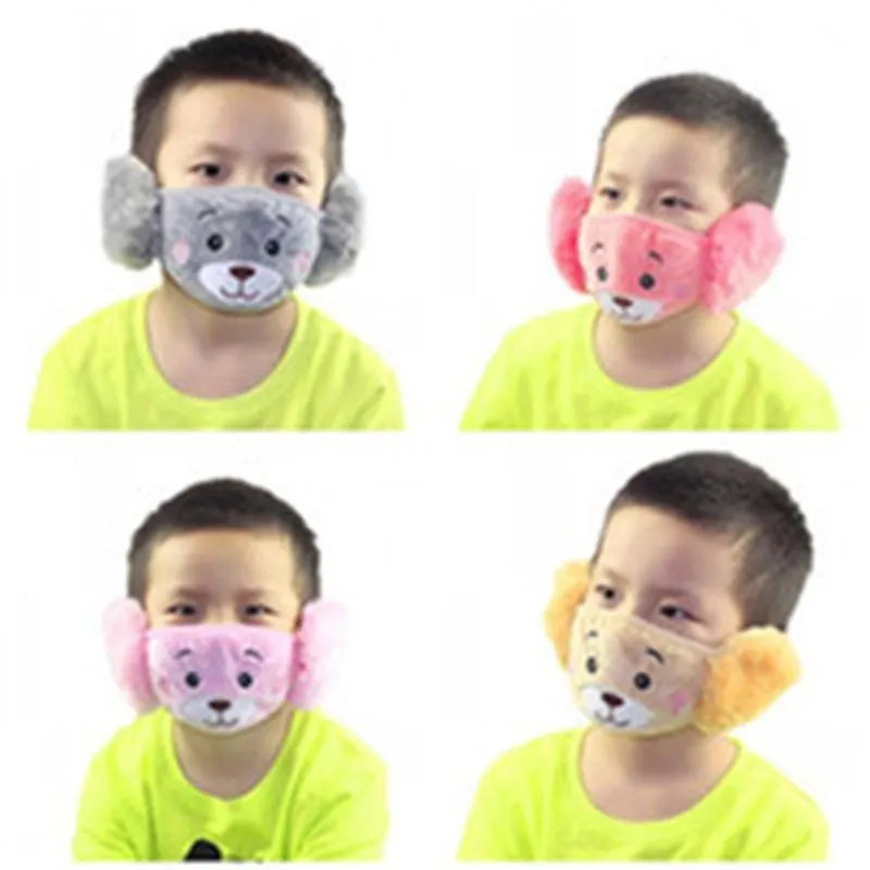 Enfants mignon oreille protecteur bouche masque animaux ours conception 2 en 1 enfant hiver masques enfants bouche bouche anti-poussière 2 9jzj e19