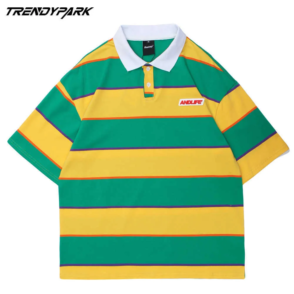 Polos pour hommes T-Shirt Streetwear T-shirt à rayures T-shirt d'été à manches courtes Harajuku Coton Casual Oversize Tops Tees 210601