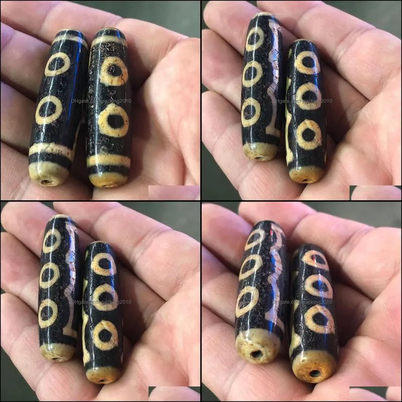 Factory Wholesale Tibetan Old Mine Agate Teeth Yellow Horseshoe Pattern Five Eyes Tibet Beads One Piece Dropshipping