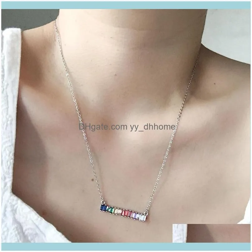 Pendant Necklaces ESThigh Quality Rainbow Baguetee Cz Bar Geometric & Colorful Crystal Gold Filled Women Fashion Choker Gifts