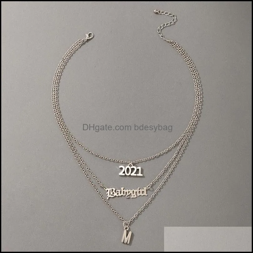 New Trendy 2021 Letter M Pendant Necklace for Women Multi-layer Geoemtric Silver Color Clavicle Jewelry Collar