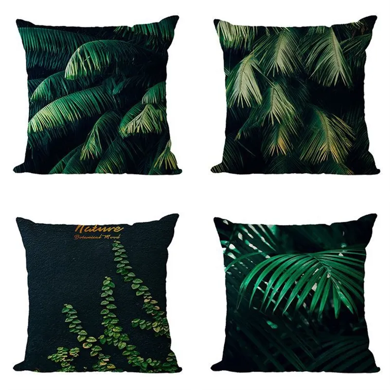 Taze Yaprakları Güzel Yastık Kapak Pamuk Keten Yastık Kılıf Tropikal Bandana Palmiye Bitkileri Yaprak Dekoratif Keten Yastık Kılıfı