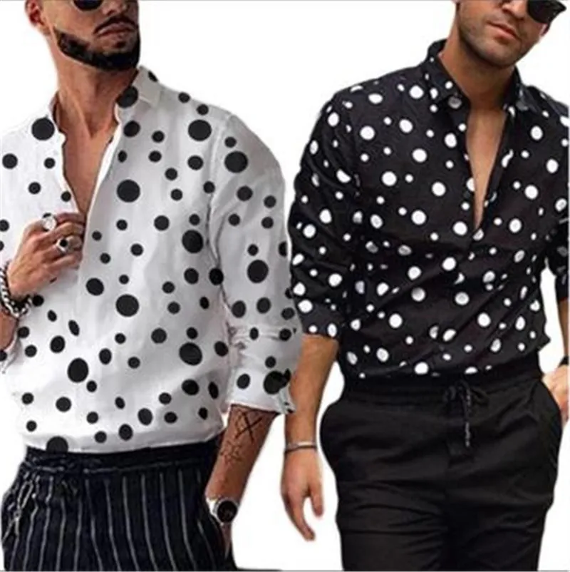 Polka Dot Erkek Tasarımcı Gömlek Moda Trend Sonbahar Uzun Kollu Rahat Hırka Düğmeleri Gömlek Erkek Homme Tüm Maç Giyim