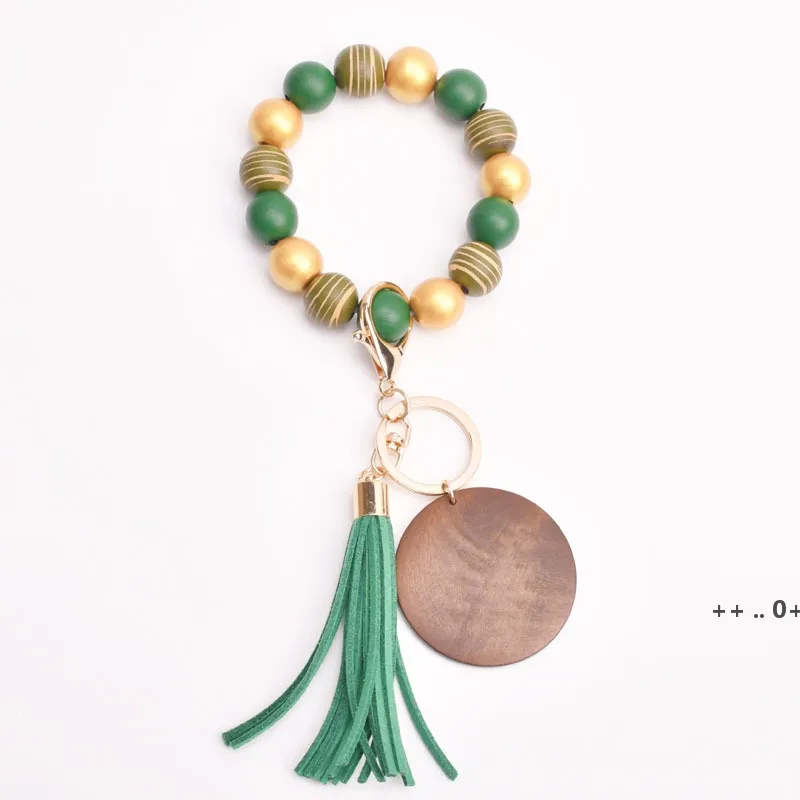 Portachiavi con perline di legno colorate Moda Portachiavi con bracciale con nappa personalizzato per donna 17 colori RRE11312